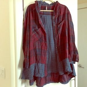 Free People Plaid Button Down Hoodie